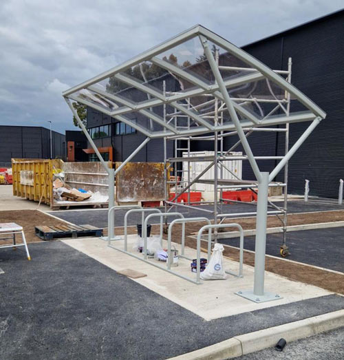 Bespoke bike shelter with glazed canopy Bespoke bike shelter with glazed canopy